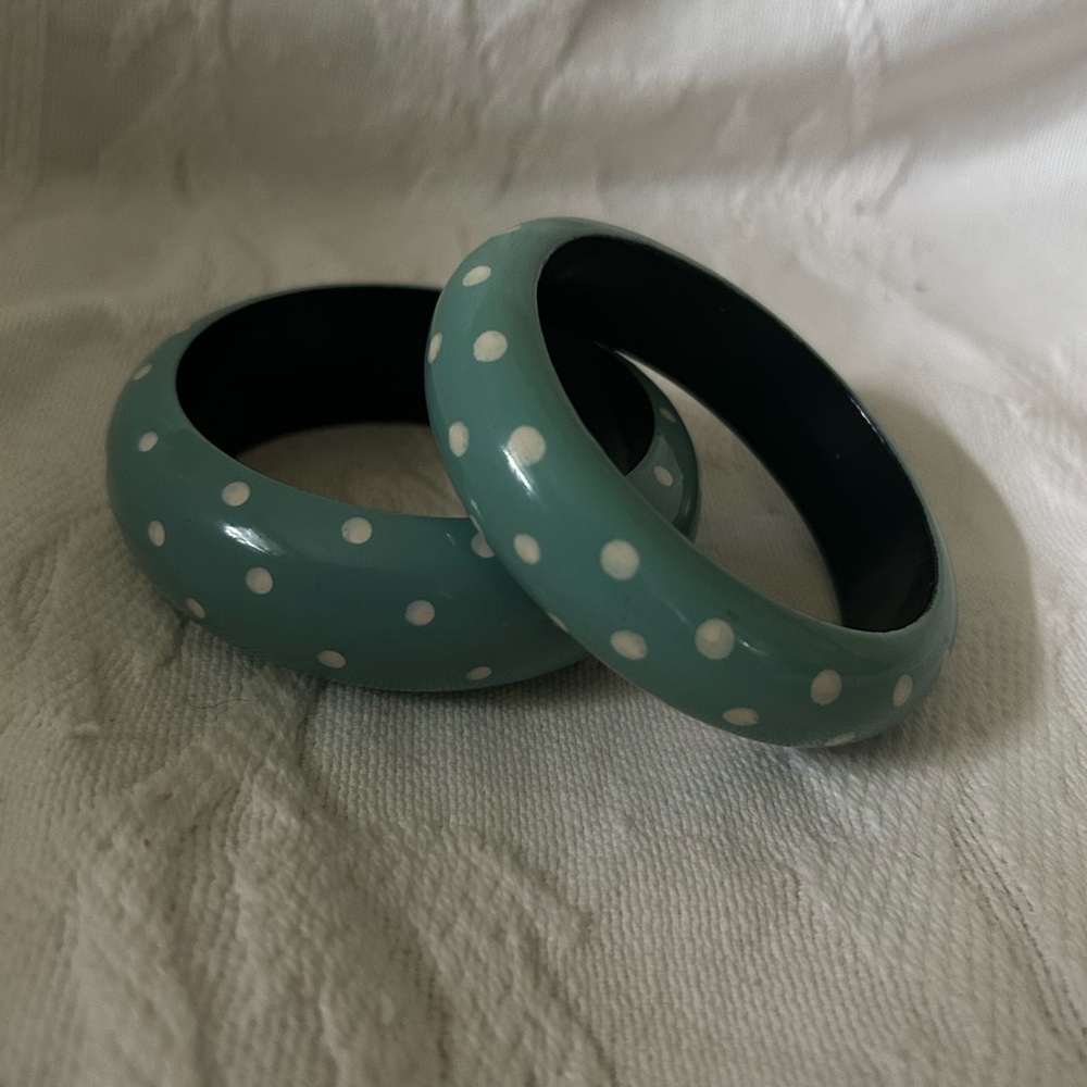 NWOT: Powder Blue and Cream Polka Dot Chunky Bangle Pair of Bracelets